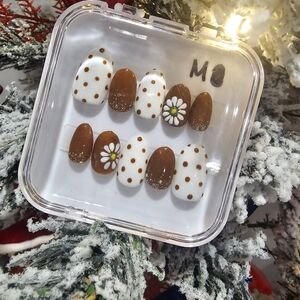 Brown and White Polka Dot Nail Set